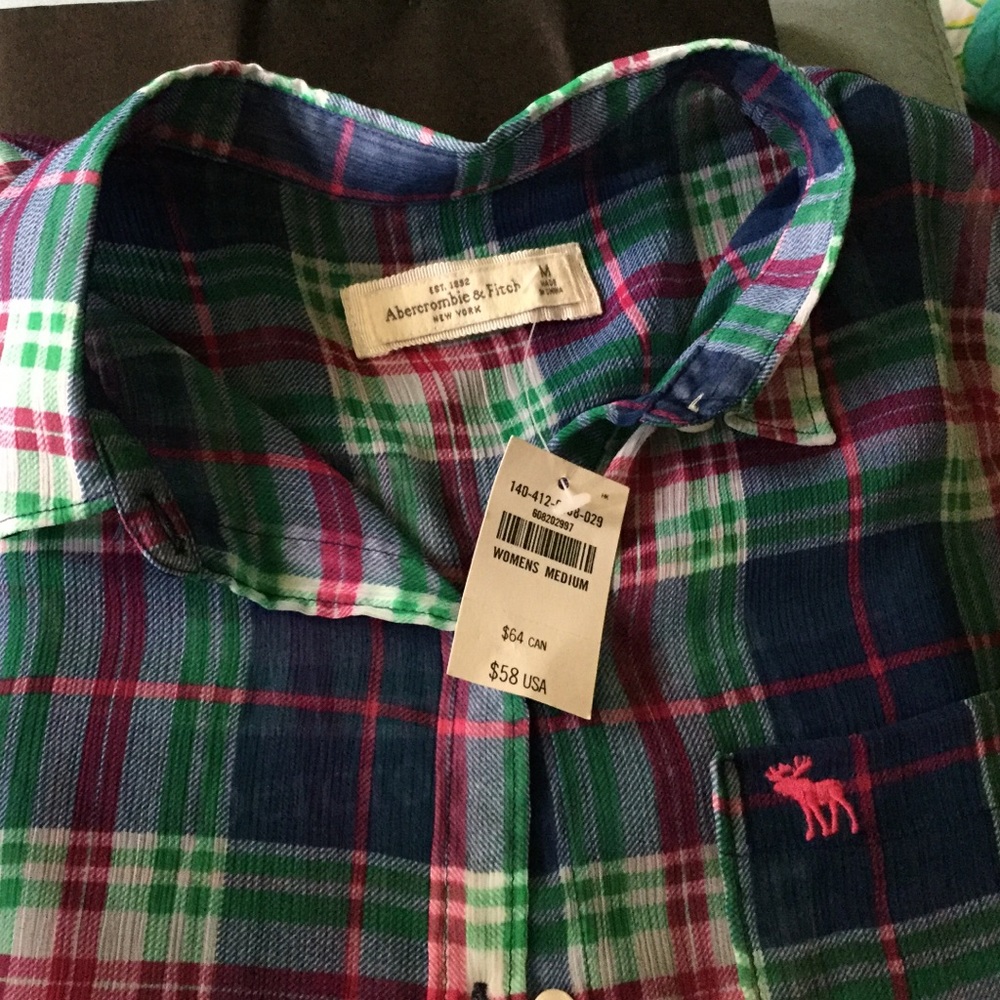 Abercrombie & Fitch Sheer Plaid Button-Up NWT